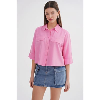 Korte Mouwen Crop Poplin Shirt