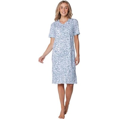 Pastunette - Nachthemd - Stone Blue - Organisch Katoen - Blauw/Wit - Knoopsluiting - Maat 38