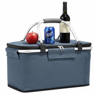 Lomera Opvouwbare Koelmand - Picknickmand Blauw - Aluminium Frame met Rits - Lichtgewicht Koelmand - Picknick Accessoire - Draagbare Koelmand