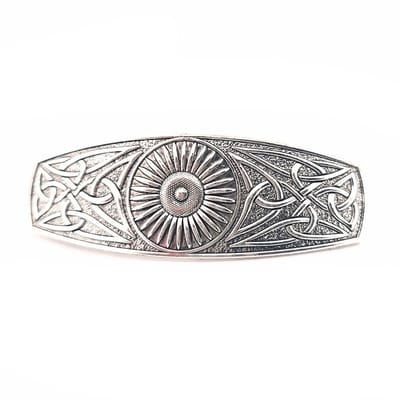 Haarspeld dames - antiek zilverkleurig - keltisch - vintage - viking stijl - rechthoekig - zon en knoop - barrette clip - metaal