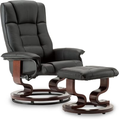Luxe Relaxfauteuil met Voetenbank, 360° Draaibaar en Verstelbaar tot 135 Graden, Zwarte Kunstleren TV Stoel