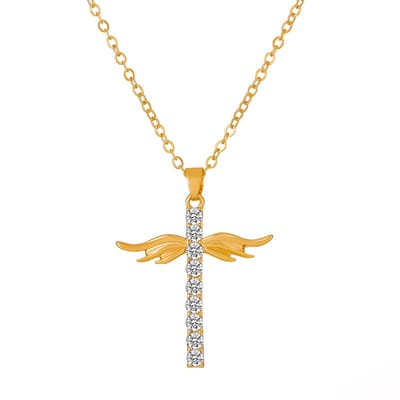 Ketting met Kruis & Engelenvleugels Goudkleurig - Geloof Hanger - Faith - Pax Amare