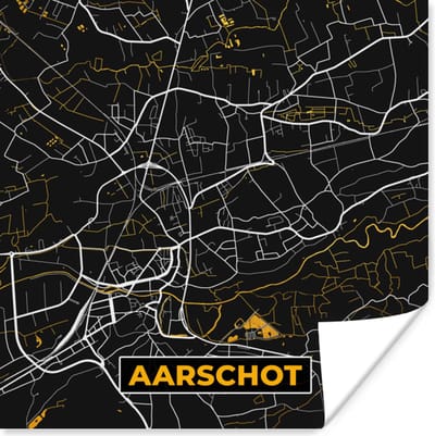 Poster Stadskaart - Aarschot - Plattegrond - Kaart - Goud - 100x100 cm XXL