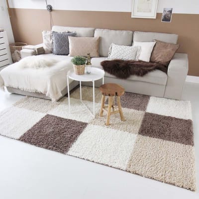 Geblokt vloerkleed - Shaggy Trend mokka 60x110