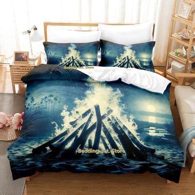Coole Kampvuur Beddengoed Set Eenpersoons Twin Volledig Queen King Size Bedset Volwassene Kind Slaapkamer Dekbedovertrek Sets 3D Print Anime Hoeslakenset EU single(135x200cm)