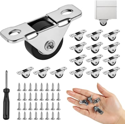 Dailygoods- Meubelwielen set van 16 - Mini-meubelwielen - Rubberwielen - Zwenkwielen met schroefdraad - Stalen bovenplaat - Stil en universeel