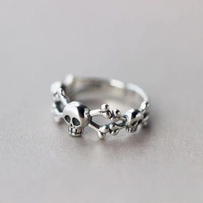 schedel, geestenkop ring, punkstijl retro schedel ring opening verstelbaar Europees en Amerikaans grensoverschrijdend oude ring Opening adjustable gray
