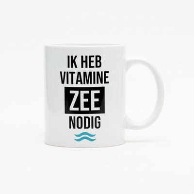330ml "Ik Heb Vitamine Zee Nodig" Mok – Strandliefhebber Koffiebeker, Leuk Zee & Vakantie Cadeau