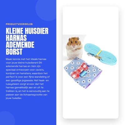 Dailygoods- Harnas Kleine Huisdieren - Ademend Harnas - Verstelbare Riem - Lichtgewicht Ontwerp - Driedimensionaal Design - Eenvoudig aan/uit trekken - Huisdierharnas