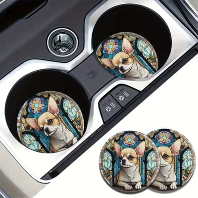 Sous-verres adorables 2 pièces Motif Chien Chihuahua Art Décoratif Sous-verres pour Tasses Antidérapants et Isolants Thermiques, pour Tasses à Boissons 2pcs