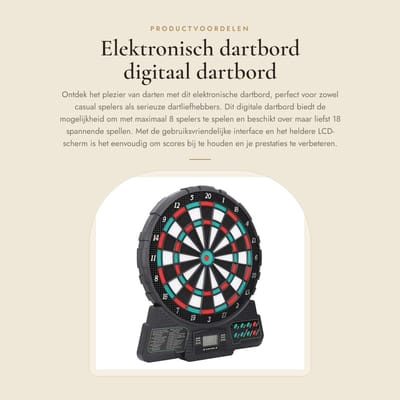 Dailygoods - Elektronisch dartbord - digitaal dartbord - ideaal voor feesten en spelletjes - 31 x 31 cm - 18 spellen - geschikt voor 8 spelers - LCD-s...