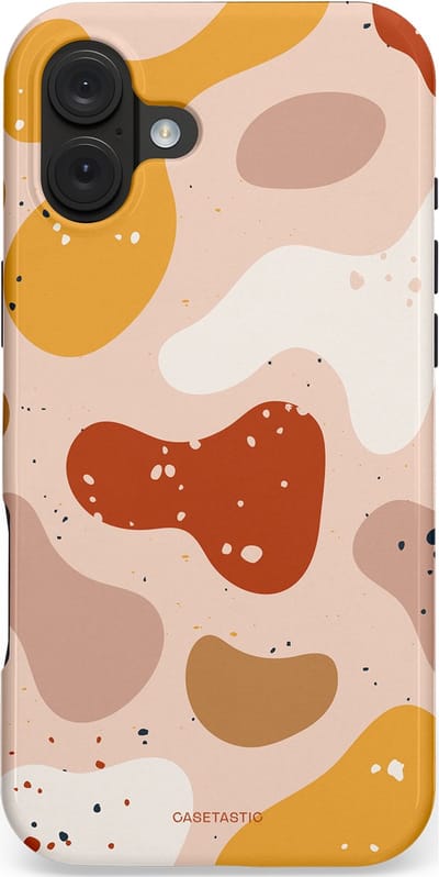Casetastic hoesje geschikt voor Apple iPhone 16 Plus - MagSafe - Dubbellaagse bescherming - Terrazzoque - Fashion Case - Zand Perzik Okergeel Lichtgrijs