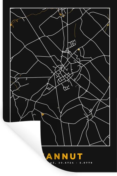 Muurstickers - Sticker Folie - Kaart - Hannut - Goud - Stadskaart - Plattegrond - 20x30 cm - Plakfolie - Muurstickers Kinderkamer - Zelfklevend Behang - Zelfklevend behangpapier - Stickerfolie