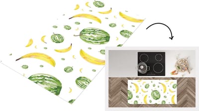 Keukenloper - Loper keuken - Meloenen - Bananen - Wit - 120x60 cm - Keukenloper vinyl