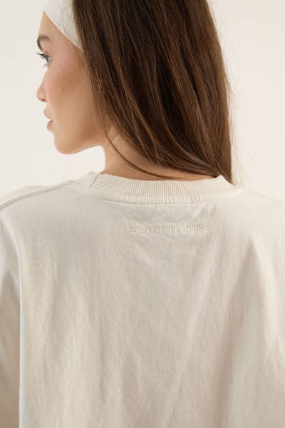 Dames Dsgn Studio Zwaar Gewassen Oversized Korte Mouw Crop T-shirt | Creme | Maat: XS