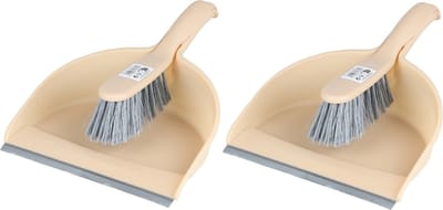 Urban Living Stoffer en blik set - 2x - zalm roze - zachte borstel - kunststof - 32 x 22 cm