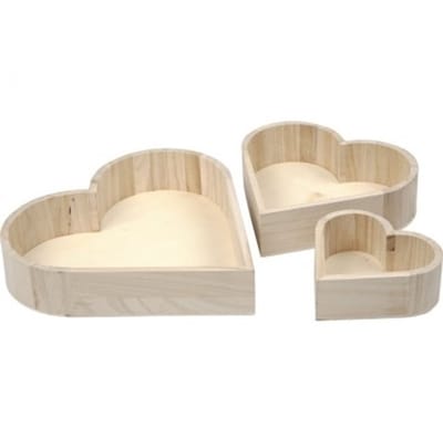 Creativ Company Houten Hartvormige Schalen sets 3 stuks h: 13-25 cm