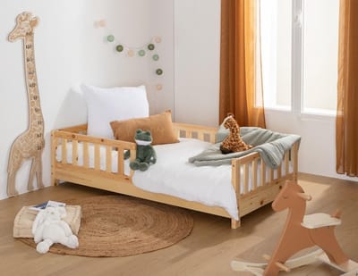 Dailygoods- Montessori Bed - Natuurlijk Hout - 80 x 160 cm - Kinderen - Veiligheidsbarrières - Zelfmontage - Stabiele Constructie