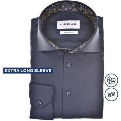 Ledûb Overhemd Refined Midnight Floral Accent Mouwlengte 7 Donker Blauw / male