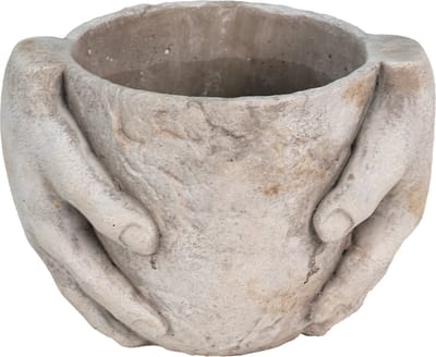 Bloempot voor Binnen – Grijs Handen – Rustieke Pot – 21x16x15 cm – Handenmotief