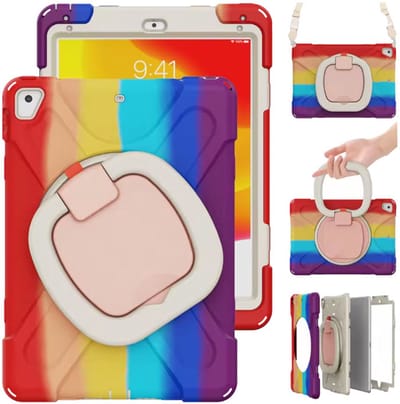 iPad Air 2 (2017–2018) – 360° Draaibare Handgreep - Draagriem – Schokbestendig Hoesje - mix color