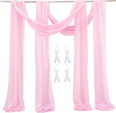 boog doorzichtige gordijnen achtergrond voile gordijn chiffon draperen stof 6 meter doorzichtige gordijnen prieel gordijn voor huwelijksceremonie receptie feest plafond decor, roze, 2 panelen