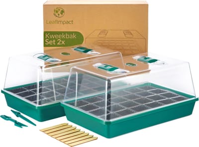 LeafImpact Kweekbak - Complete Kweekset - Moestuin Kweekkas - Kweektafel - Voor 48 Planten - Verstelbare Ventilatie - 38x24 cm - 2 Stuks