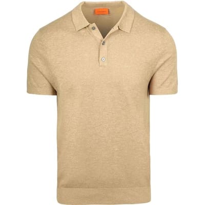 Suitable Knitted Polo Cotton Linen Beige - Maat S - Heren - Polo shirt Heren met Korte mouw