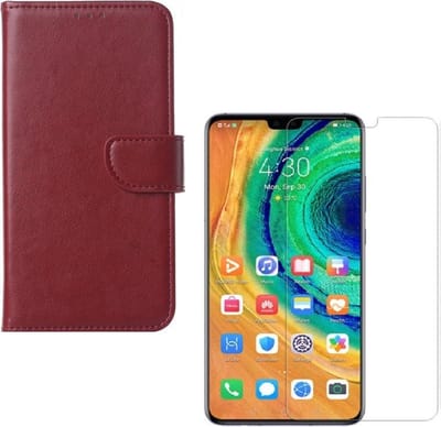 hoesje Geschikt voor: Huawei Mate 30 Pro Portemonnee Bordeaux Rood met 2 stuks Glas Screen protector