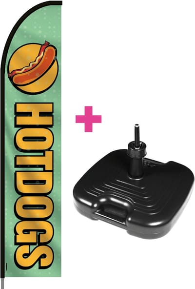 Beachflag - Hotdogs #1 - Vlag + Parasolvoet + Rotator + Hengelsysteem + Draagtas - Actievlag.nl