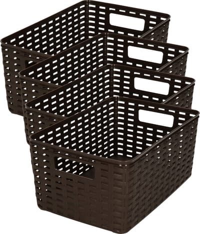 Plasticforte Opbergmand - 4x - Kastmand - rotan kunststof - donkerbruin - 6 Liter - 19 x 29 x 13 cm
