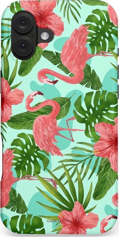 Casetastic hoesje geschikt voor Apple iPhone 16 Plus - MagSafe - Dubbellaagse bescherming - Flamingo jungle - Fashion Case - Mintgroen Koraal