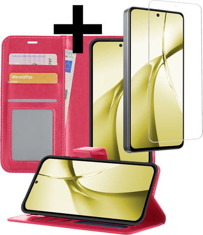 Hoesje - Met Screenprotector - Geschikt voor OnePlus Nord CE4 - Luxe Pasjeshouder - Bookcase Portemonee - Flip Case - Kunstleer Book Case - Flipcase - Book Cover - Walletcase - Portemonneehoes - Telefoonhoesjes - Donkergroen