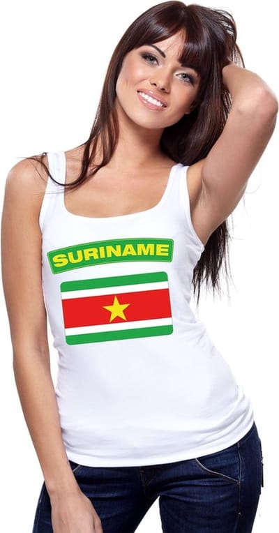 Suriname singlet shirt/ tanktop met Surinaamse vlag wit dames S