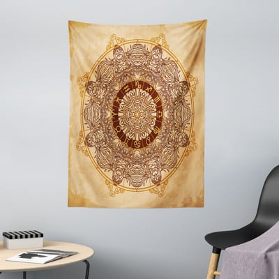 ABAKUHAUS Zodiac Wandtapijt en Sprei, Astrologie op de leeftijd van ..., 110 x 150 cm, Bruin/Tan