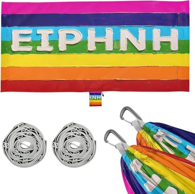 Opvouwbare Hangmat - Kampeer Hangmat - Buiten Ontspannen - Inclusief Opbergvak - 290x138 cm - Griekse regenboogvlag