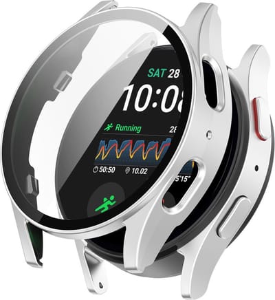 Watch case screenprotector - hoesje - gehard glas - geschikt voor Samsung Galaxy Watch 7 (44 mm) - zilver