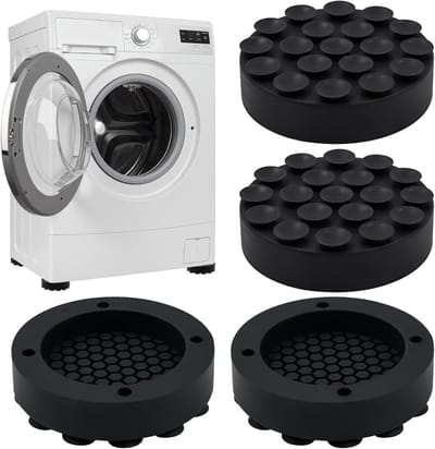 Trillingsdempers Wasmachine - Rubber Voetjes - Apparaat Stabiliseren - Universeel Toepasbaar - 64mm Buitendiameter - Zwart
