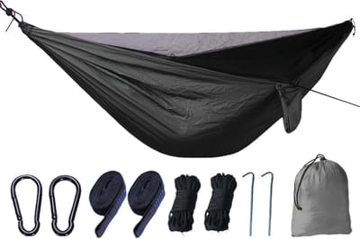 Hangmat met Net - Kampeerhangmat Klambangmat - Ontspannen Buiten - Ademend Vliegnet - 270x140 cm - Zwart