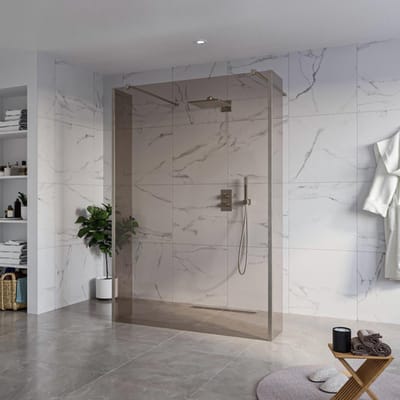 FugaFlow Eccelente Vetro Vrijstaande inloopdouche badkamer - 140x200cm - Rookglas - antikalk - 8mm veiligheidsglas - 2 zijwanden 40cm - met wandarmen en hoekprofielen - Gunmetal -