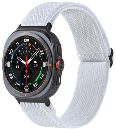 By Qubix - smartwatch bandje - Compatible Samsung bandje - Elastische solo loop nylon bandje - Wit - Geschikt voor Samsung Galaxy Watch 9 (40/44mm) - Watch 8 (40/44mm) - Watch 8 Classic (46mm)