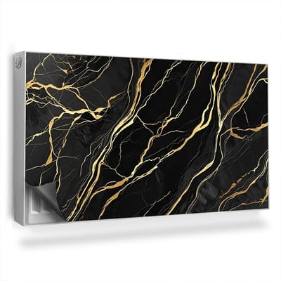 Wallfluent Magnetische Radiatorfolie - Magnetische Radiatorbekleding - 110x60 cm - Stijlvolle Scheuren In De Glamour Van Steenmarmer - Radiatorfolie -40 Tot 60°C - Zwart Marmer Radiator Afdekmat