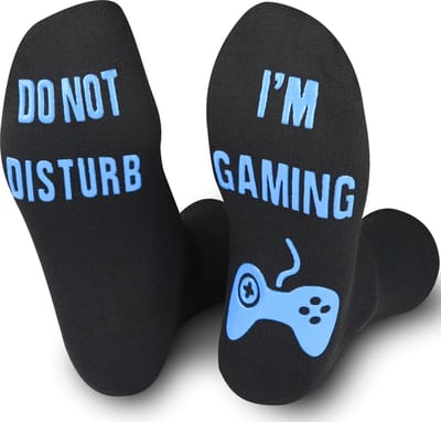 JAXY Gaming Sokken - Huissokken - Game Sokken - Grappige Sokken - Grappige Cadeaus - Huissokken Met Antislip Dames en Heren - Katoenen Sokken - Leuke Sokken - One Size - Zwart/Blauw