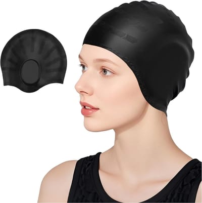 VHV-Zwemmuts met 3D Oorbescherming - Waterdichte Siliconen Badmuts - Antislip Zwemmuts voor Dames en Heren - Geschikt voor Lang en Kort Haar