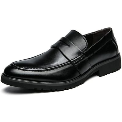 Lederen Schoenen voor Heren in Grote Maten Eén Seizoen Eén Schoen Retro Brits Voetrond Loafers Ademend Luie Casual Schoenen 41 black