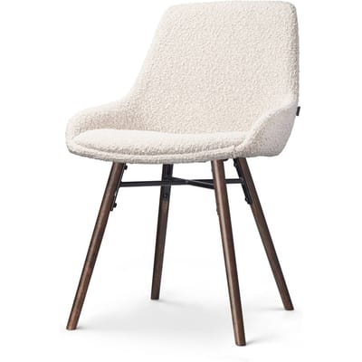 Nolon Nena-Isa Eetkamerstoel Bouclé Beige - Stof - Zonder Armleuning - Houten Poten - Walnoot - Scandinavisch - Comfortabel
