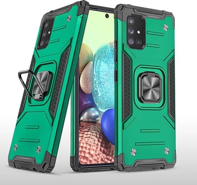 Hoesje Geschikt Voor Samsung Galaxy A71 Hoesje - Heavy Duty Armor hoesje Groen - Galaxy A71 4G silicone TPU hybride hoesje Kickstand ringhouder met Magnetisch Auto Mount