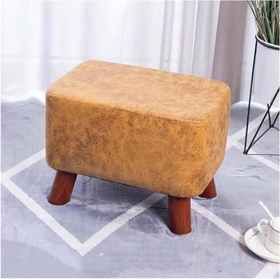 Voetenbankje Ottoman - Voetensteun Poef - Voeten Rusten - Stevig Houten Frame - Rechthoekig Design - Bruin