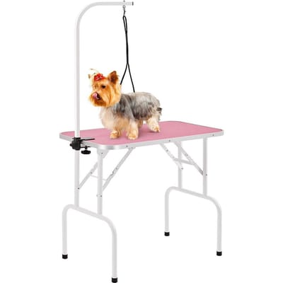 Hondenverzorgingstafel, trimtafel voor honden, hondenkapperstafel, hondenbadtafel, poedelvachtverzorging, hondenschertafel, in hoogte verstelbaar, antislip, tot 100 kg belastbaar, roze HMTM-TT-10024-PINK