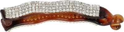 Haarsoires Haarspeld Bananenklem 11cm - Staartklem - Wave - Strass Steentjes - Bruin - Haarclip - Langwerpige Staart Haarklem - Banana Clip - Hair Clip - Decoratieve Haaraccessoire